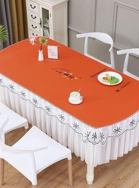 新款椭圆形桌布防水防油防桌烫CFN洗布长方形茶几桌布免客罩厅餐
