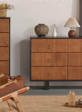 中风实木五斗柜法复古黑色现代客HAJ式古卧室储物厅餐边柜胡桃电