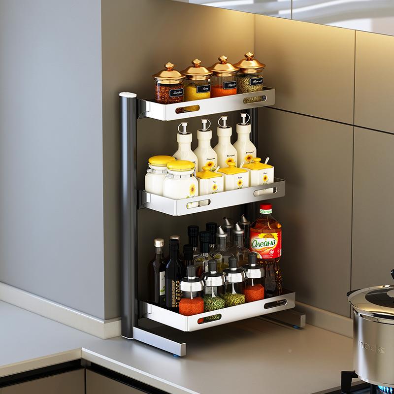 新款厨房调料LQL置放架台面大物号不锈钢佐料装盐调罐收味纳架子