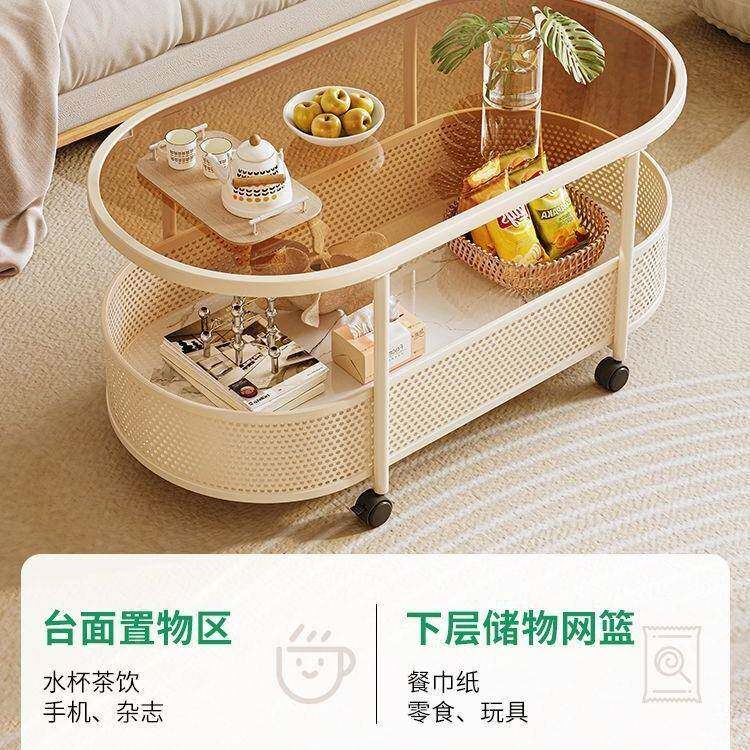 奶油风边几可移动小型沙发边柜简户约代现小茶几侧柜收CSL纳边小