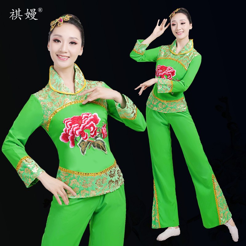 新款民族风秧歌服女中老年扇子舞腰鼓舞蹈表演服广场舞演出服套装