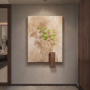 侘寂风立体实物画高级感过u道走廊尽头挂画入户门正对墙玄关装饰