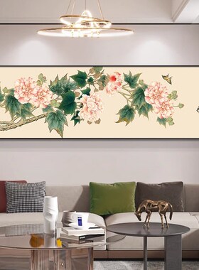 牡丹花开富贵图客厅挂画新中式装饰画大尺寸卧P室壁画沙发背景墙