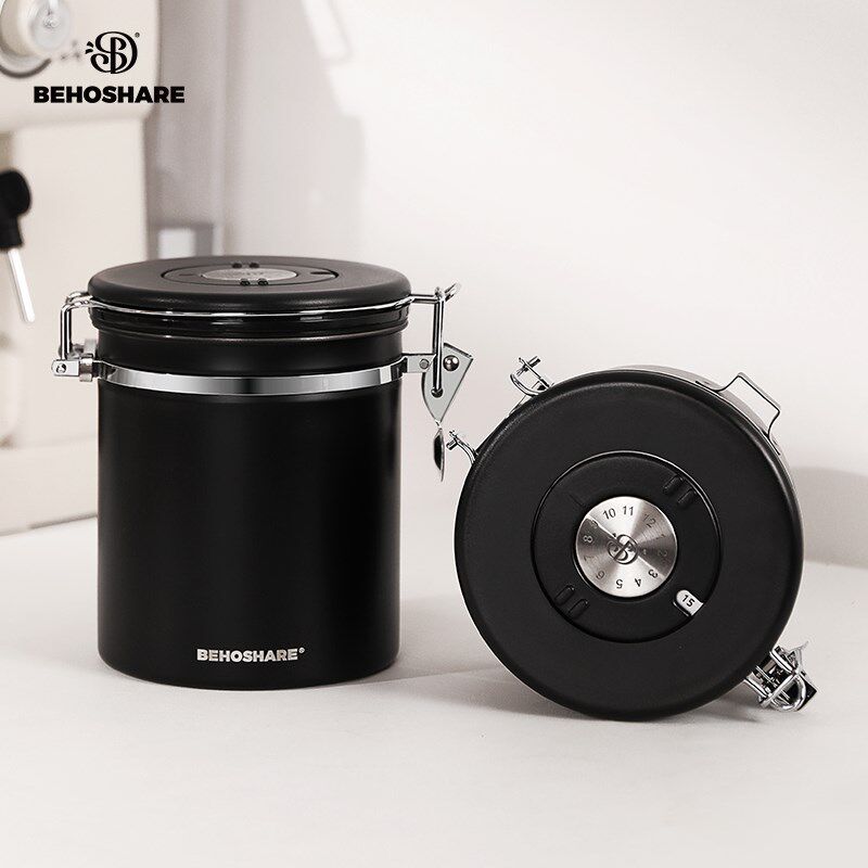 不锈钢咖啡豆保存罐带勺单向排气咖G啡粉储存密封器具真空收纳