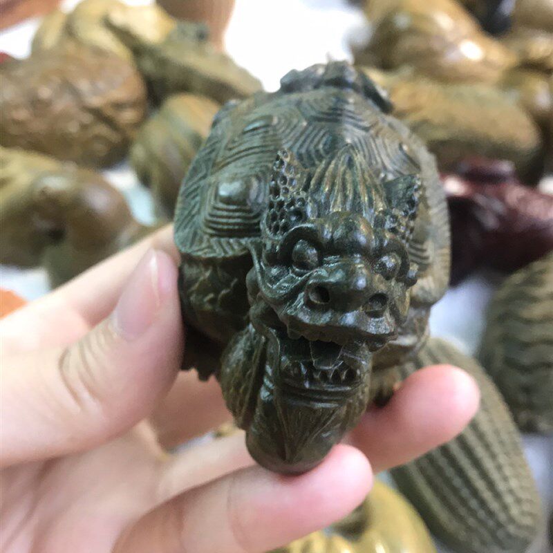 绿檀龙龟手把件工艺品男女文玩木C质红木雕刻饰品摆件瑞兽随身挂