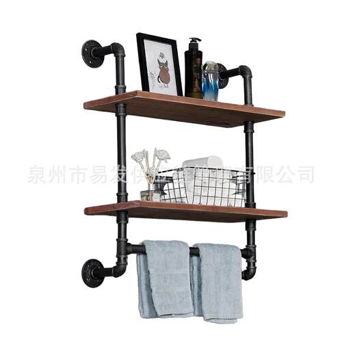 跨境2层工业管道浮动搁板带塔杆壁挂式管道架适用于家居装饰