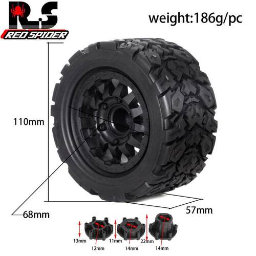 1:10大脚轮胎traxxas田宫HPI京商arrma卡车12-14mm W183