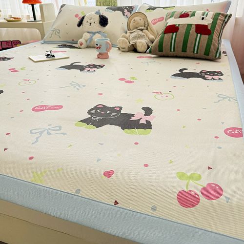 夏天冰藤席冰丝凉席床垫三件套绑带款凉感床单空调席可机洗软席子