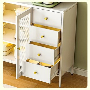 奶油风藤编餐边柜家用厨房收纳柜客厅边柜储物柜置物柜钢制橱柜