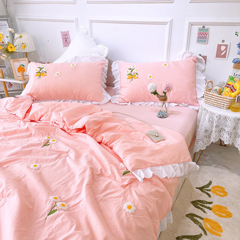 刺绣夏凉被四件套100全棉纯棉双人空调被子夏季200Tx230夏被芯薄