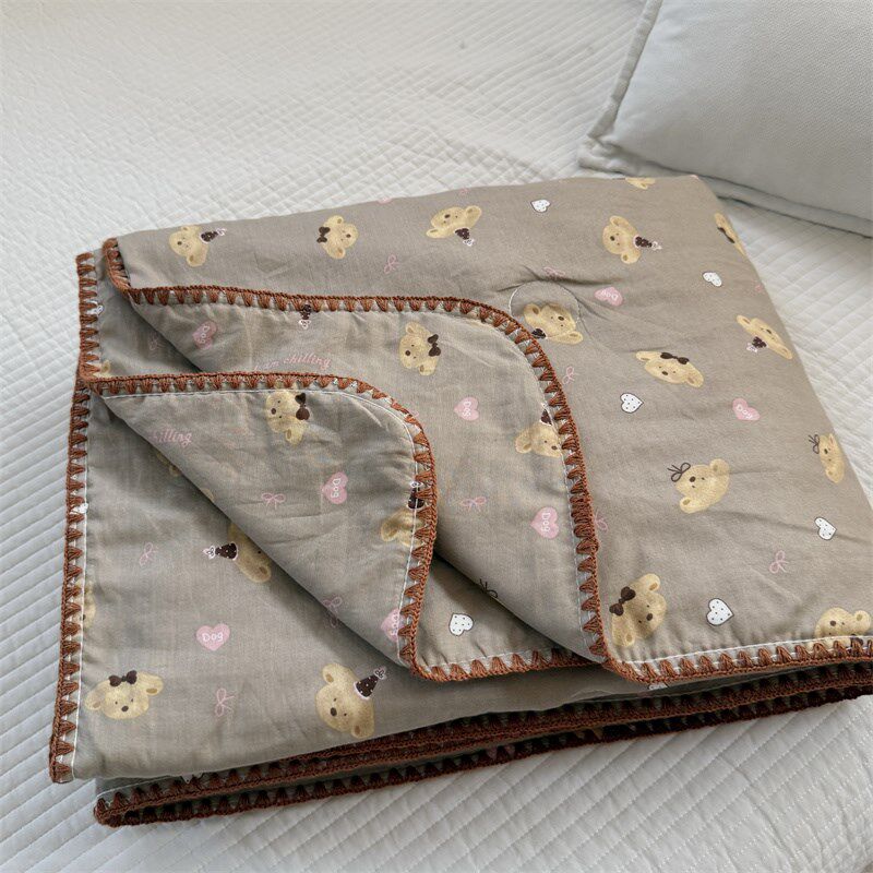 A类母婴级儿童夏凉被全棉t双层纱卡通单双人夏薄被2米空调被可机