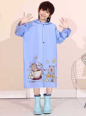 新潮TPV儿童雨衣男女儿童雨具小学生雨披带书包位透明大帽檐雨衣