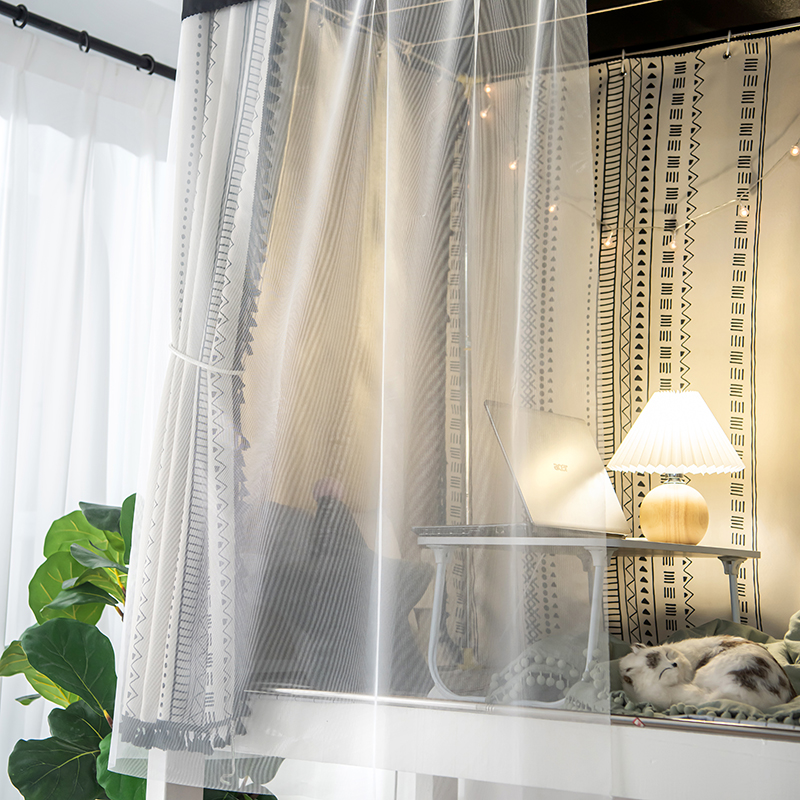 学生宿舍床帘蚊帐一体式寝室上铺下铺白纱纯色纱帘纱幔少女心