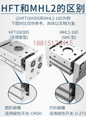 亚德客型HFT平行夹爪手指气缸HFT0 6 20 25 32-20S 30S 40S 60S