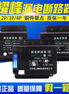 AB62C 32A 40A 63A 萧山耀峰 漏电断路器 保护器2P 3P 4P三相四线