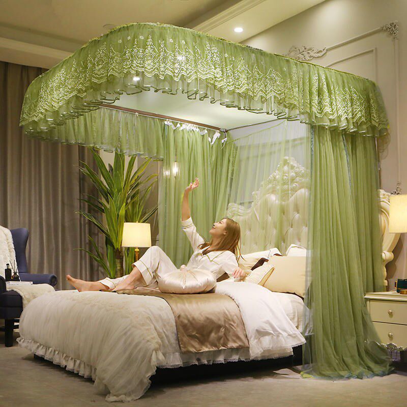 导轨蚊帐家用u型轨道支架加密加厚1.2m1.8床1.5米2公主风宫廷纹账