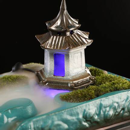 招财流水喷泉鱼缸桌面摆件江南雅苑创意家居办公室微景观装饰礼品