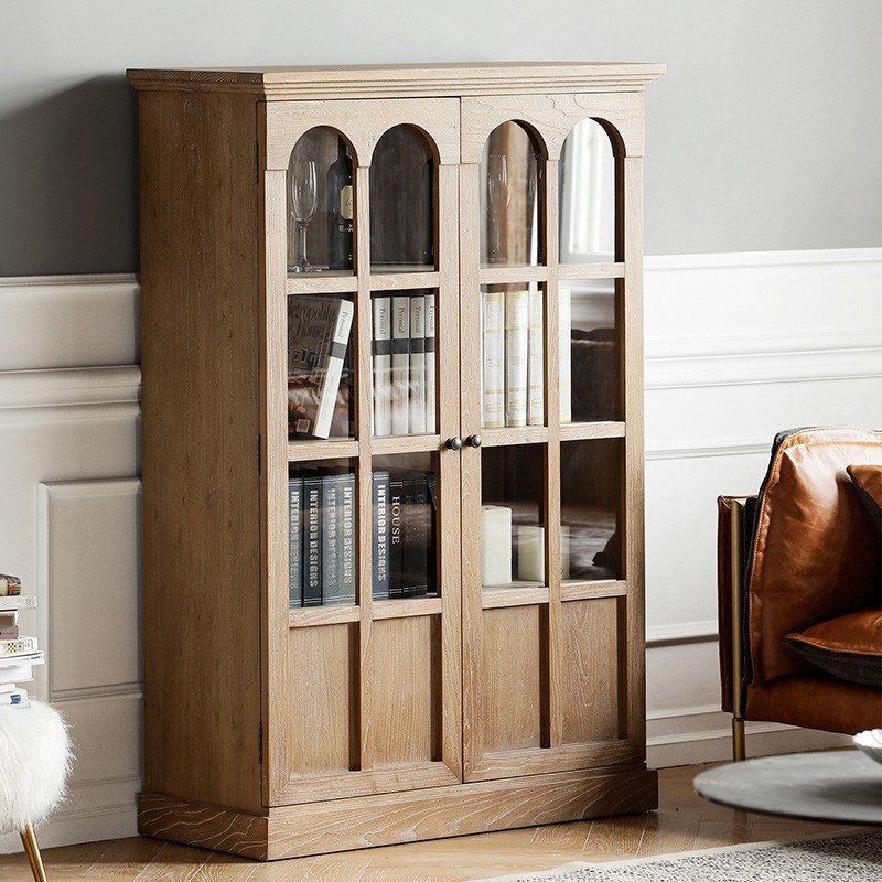 简约美式实木书柜置物架组合书架欧式办公落地书橱客厅柜子储物柜