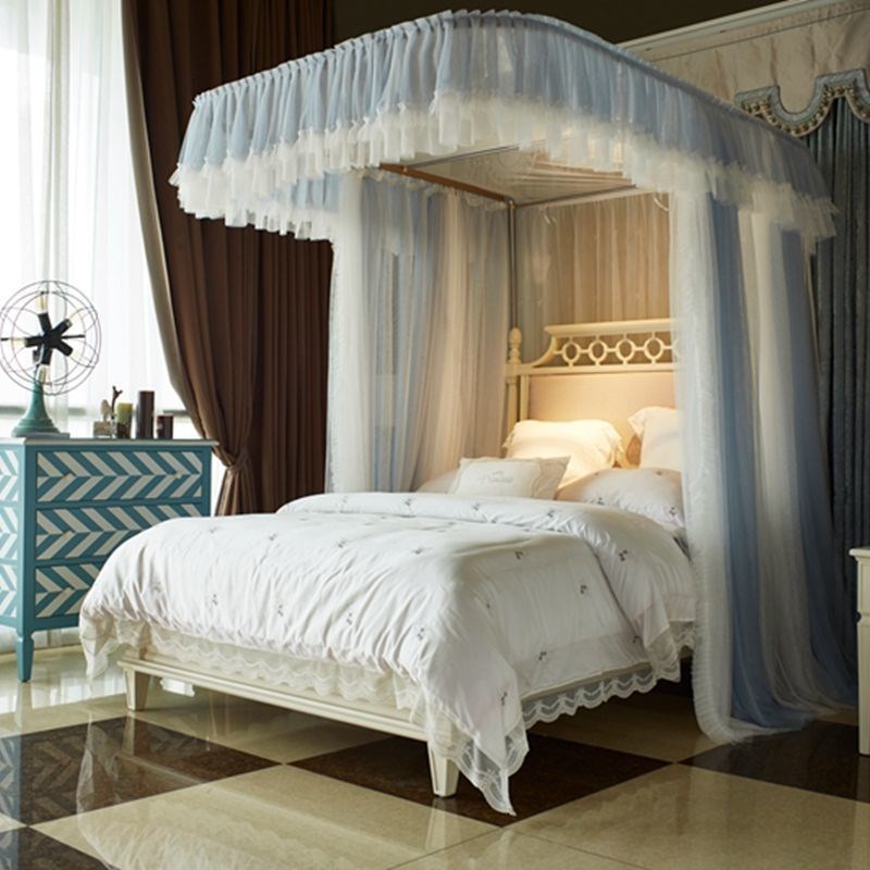 公主风伸缩u型导轨双层蚊帐家用卧室落地2022新款高端加厚加密SS