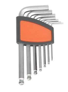 钢盾S050005 7件套公制加长球头内六角扳手手动扳手L型扳手抛光镀