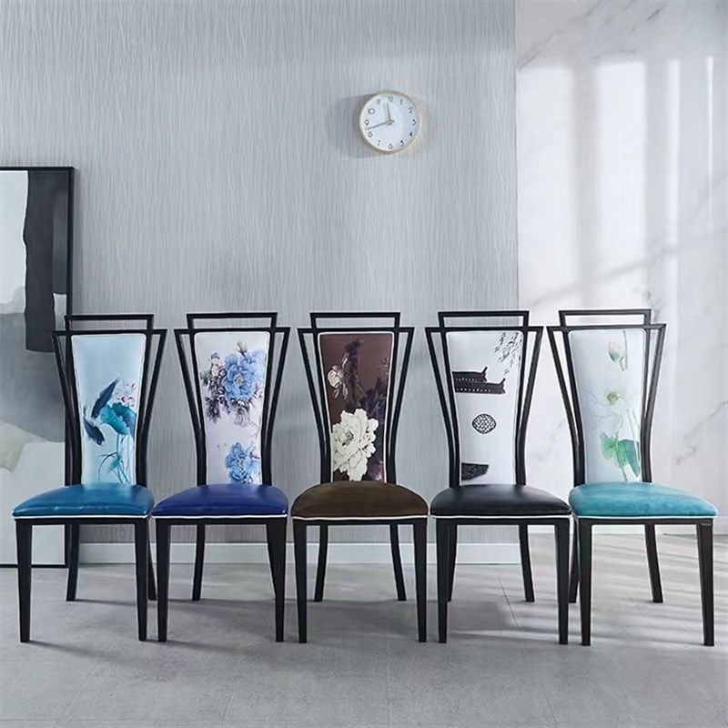 现代简约酒店餐椅包厢宴会餐厅新中式铁艺家用火锅桌椅靠背铁艺饭