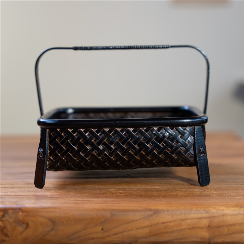 竹编篮子大漆水果盘中式手提茶具收纳干果盘竹制工艺品花篮厂家