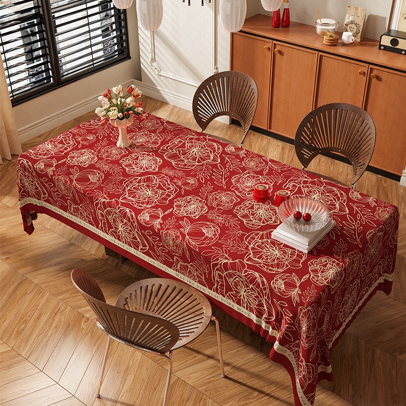 喜庆红色餐桌茶几台布氛围感打卡防水防油耐脏隔热污新年桌布桌垫