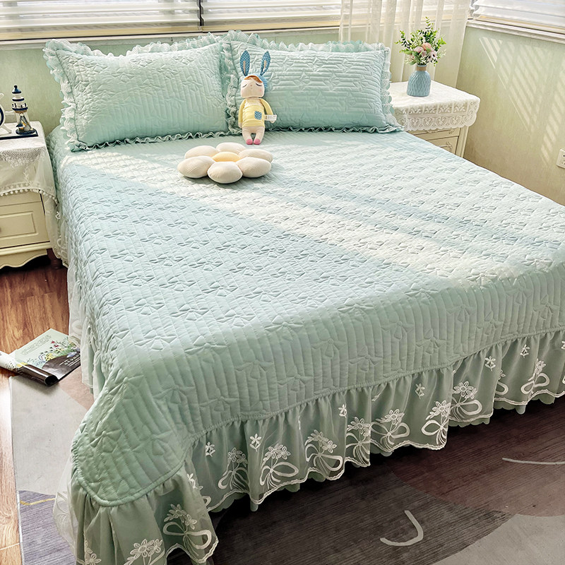 2023a新款公主风床盖单件花边床裙床罩榻榻米绗缝床单三件套防滑