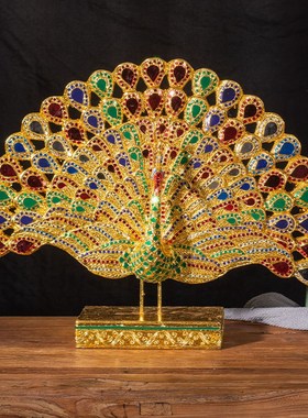 餐边柜客厅e装饰摆件轻奢实木孔雀开屏寓意好泰式玄关隔断新居礼