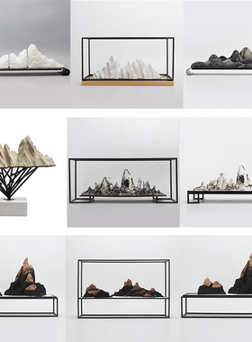 新中式禅意样板房透明假山摆设家居F客厅软装饰品玄关景观摆件