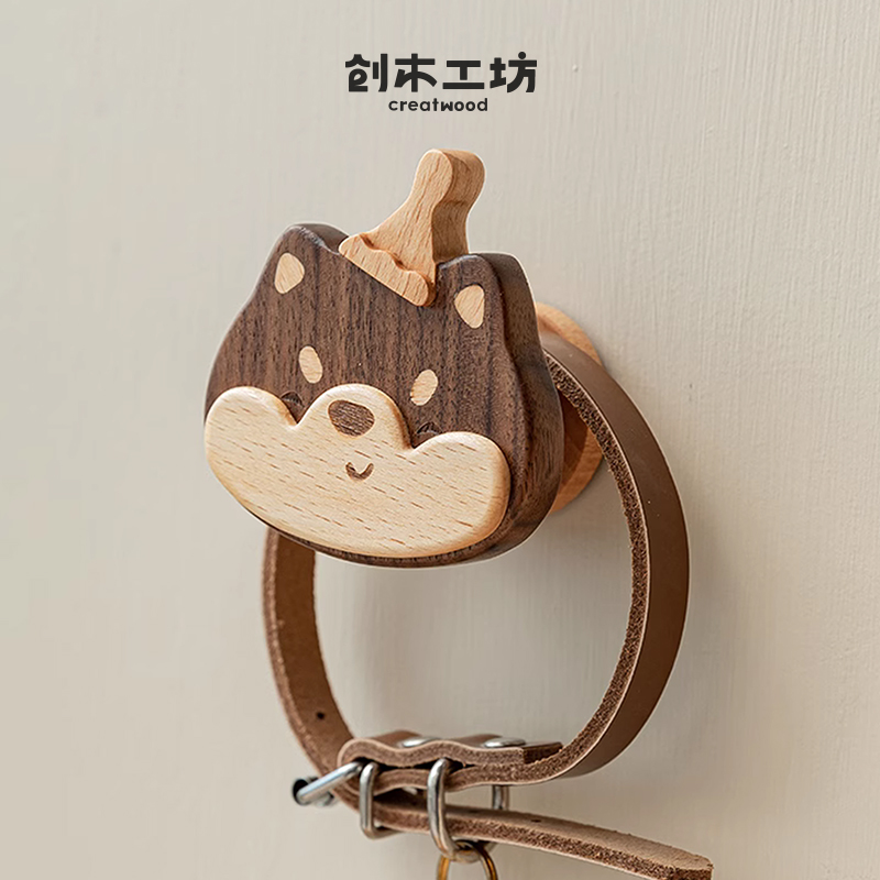 【动物挂钩】创木工坊实木玄关壁挂E挂钩钥匙杂物收纳层架可爱卡