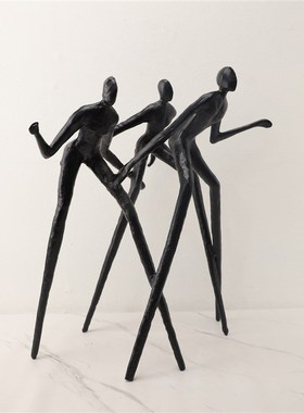 北欧极简金属奔跑三人组摆件餐厅玄关电视K柜客厅书房家居工艺饰