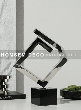 轻奢家居大理石底座几何金属创C意摆件样板间装饰展厅玄关摆放