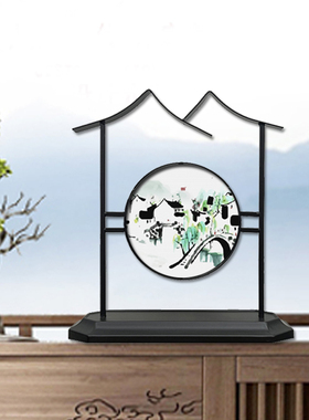 承新中式铁艺摆件陶瓷q装饰品书房卧室玄关铁艺摆饰创意个性客厅