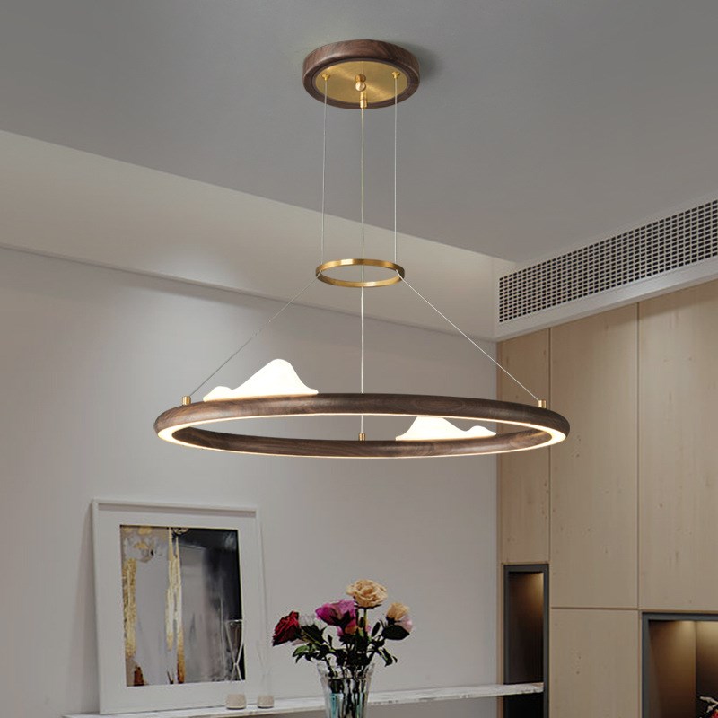 新中式黑胡桃铜木吊灯餐厅吧台灯轻奢简约中国风餐桌台茶室灯8255