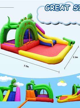 牛津布充气儿童城堡绿色恐龙水池滑梯室内家用蹦蹦床户外小跳床