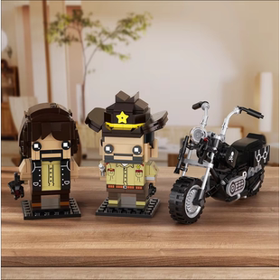 国产创意小颗粒积木行尸走肉-瑞克&达里尔模型积木玩具