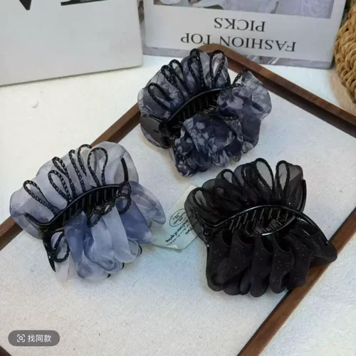 高定黑纱星芒缀饰奢华优雅气质抓夹式丸子头发夹jy