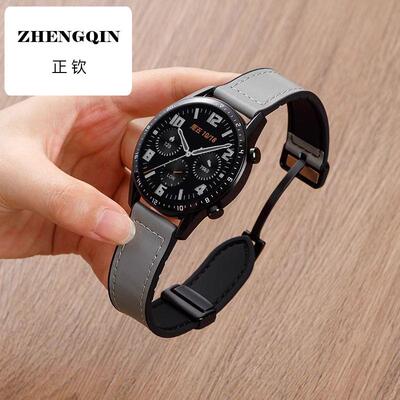 适用vivowatch321表带22mm接口真皮磁吸秋冬新款男女疯马纹硅胶