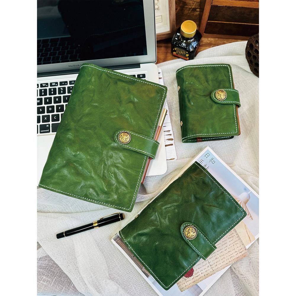头层牛皮活页手账本绿色褶皱牛皮记事本笔记本日记本礼物包装