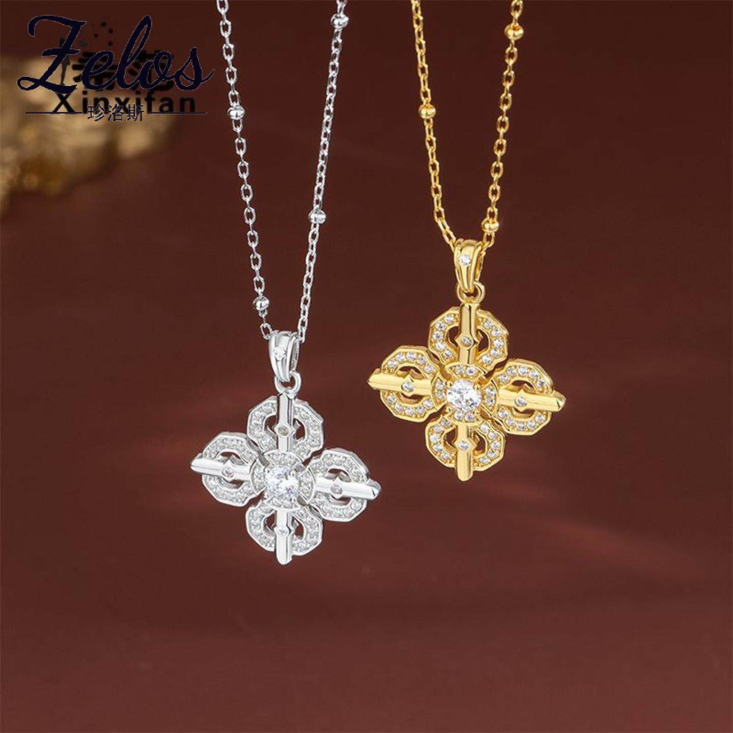 s925纯银韦雪同款黄金项链十字金刚杵吊坠女镶钻小众设计感毛衣链,饰品/流行首饰/时尚饰品新,项链,淘宝优惠券,粉丝福利购,淘宝优惠卷