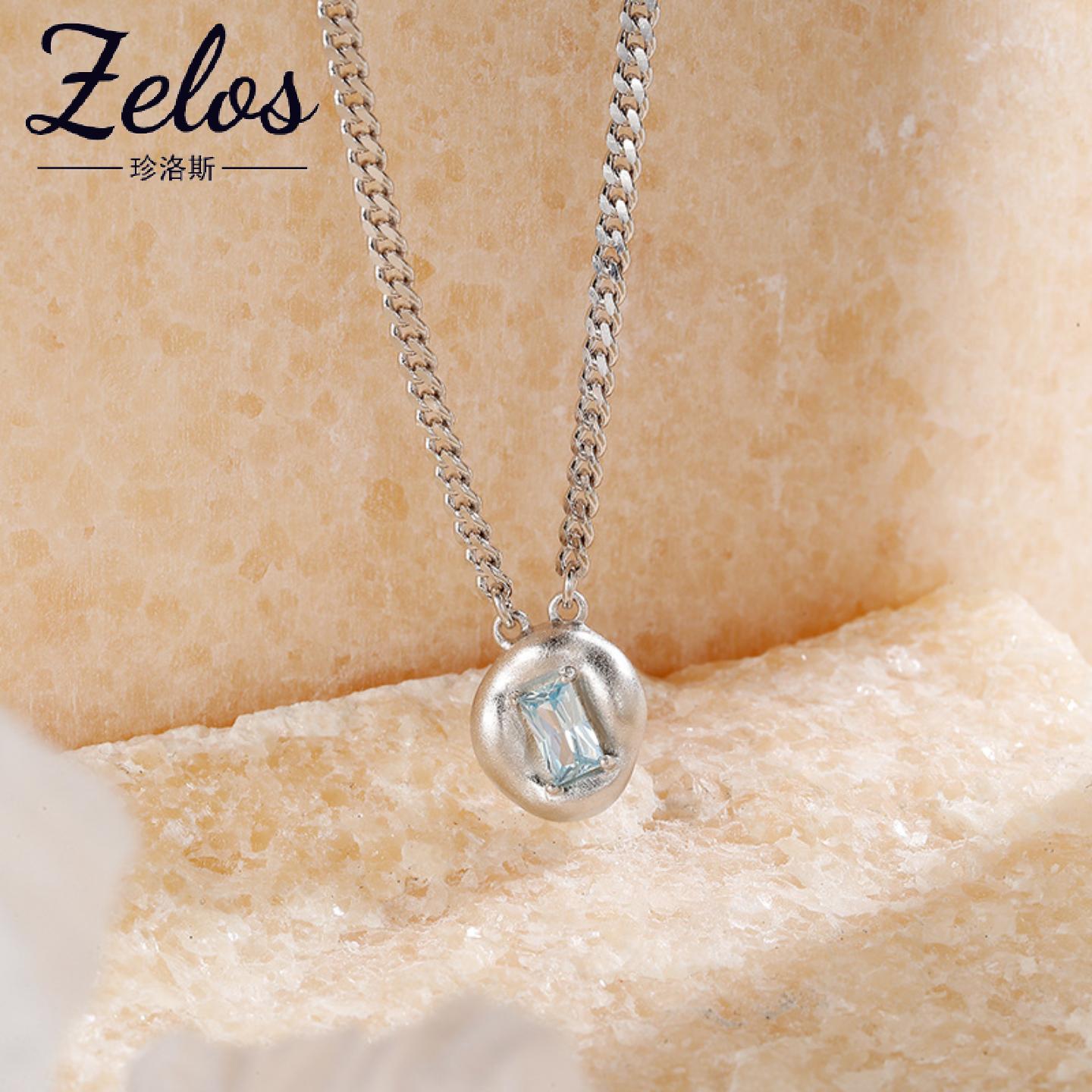 s925银吊坠蓝宝石纯银项链极简ins冷淡风气质轻奢小众中性款锁骨