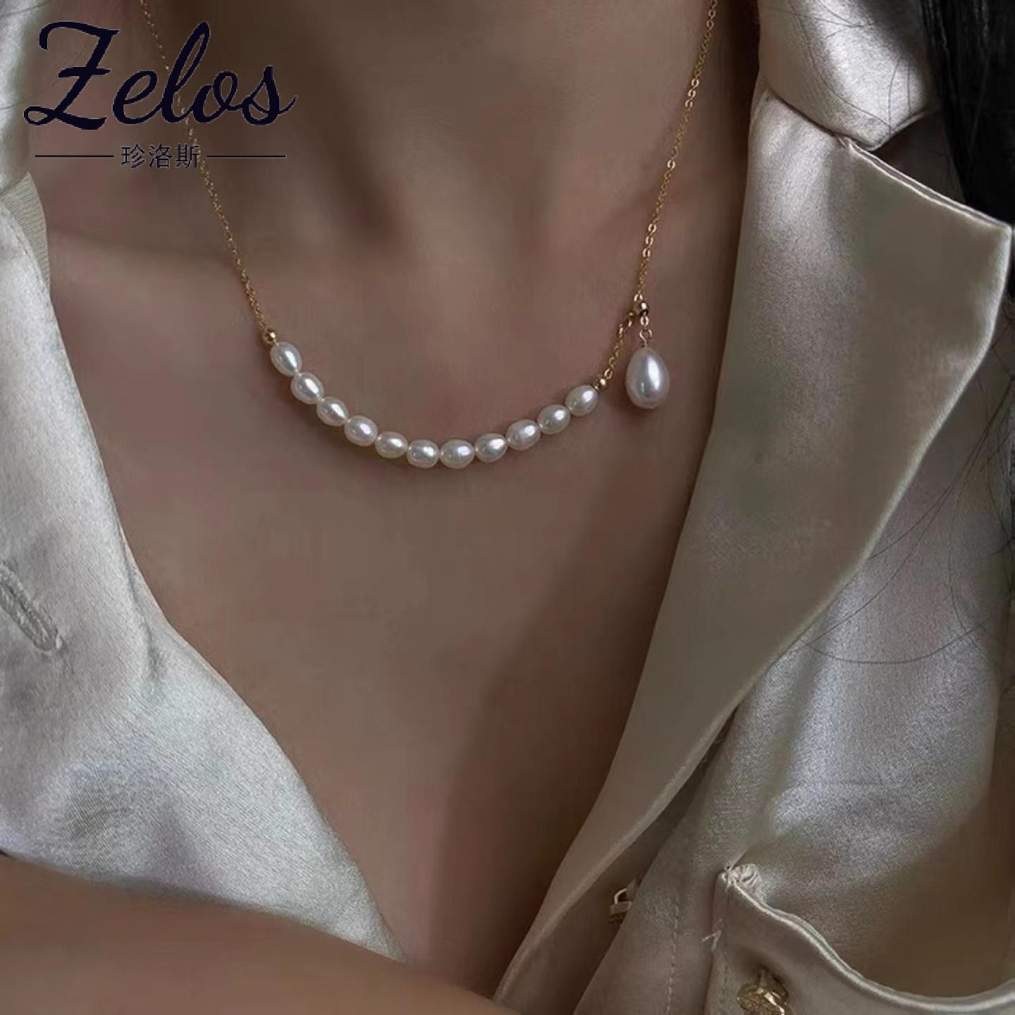 S925银天然珍珠流苏项链