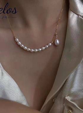 S925银天然珍珠流苏项链