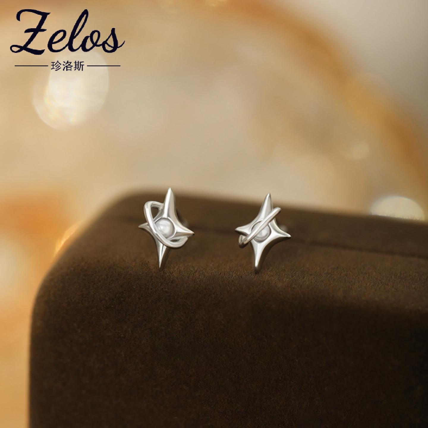 S999复古四芒星珍珠耳钉