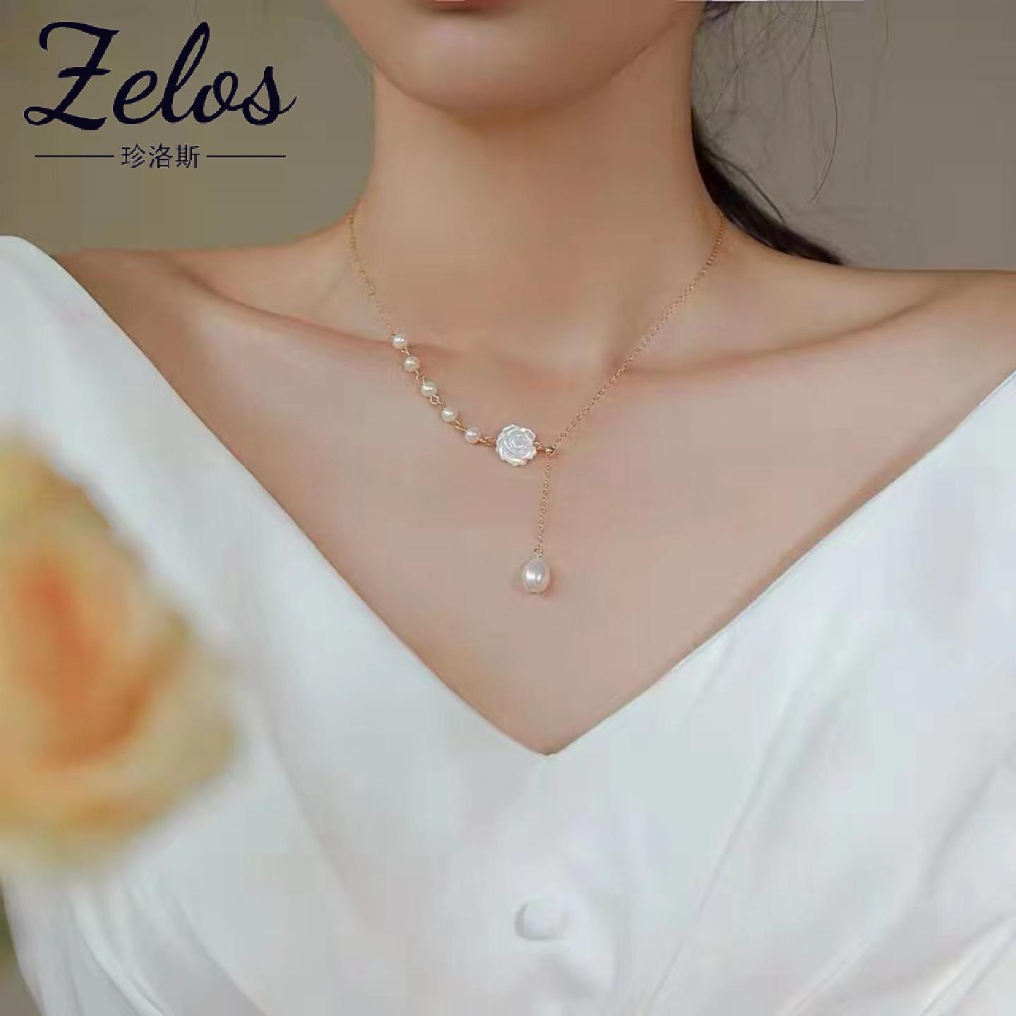 淡水珍珠s925银项链母贝玫瑰强光无瑕吊坠简约气质优雅小众锁骨链
