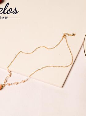 14k注金玛瑙水蜜桃珍珠项链