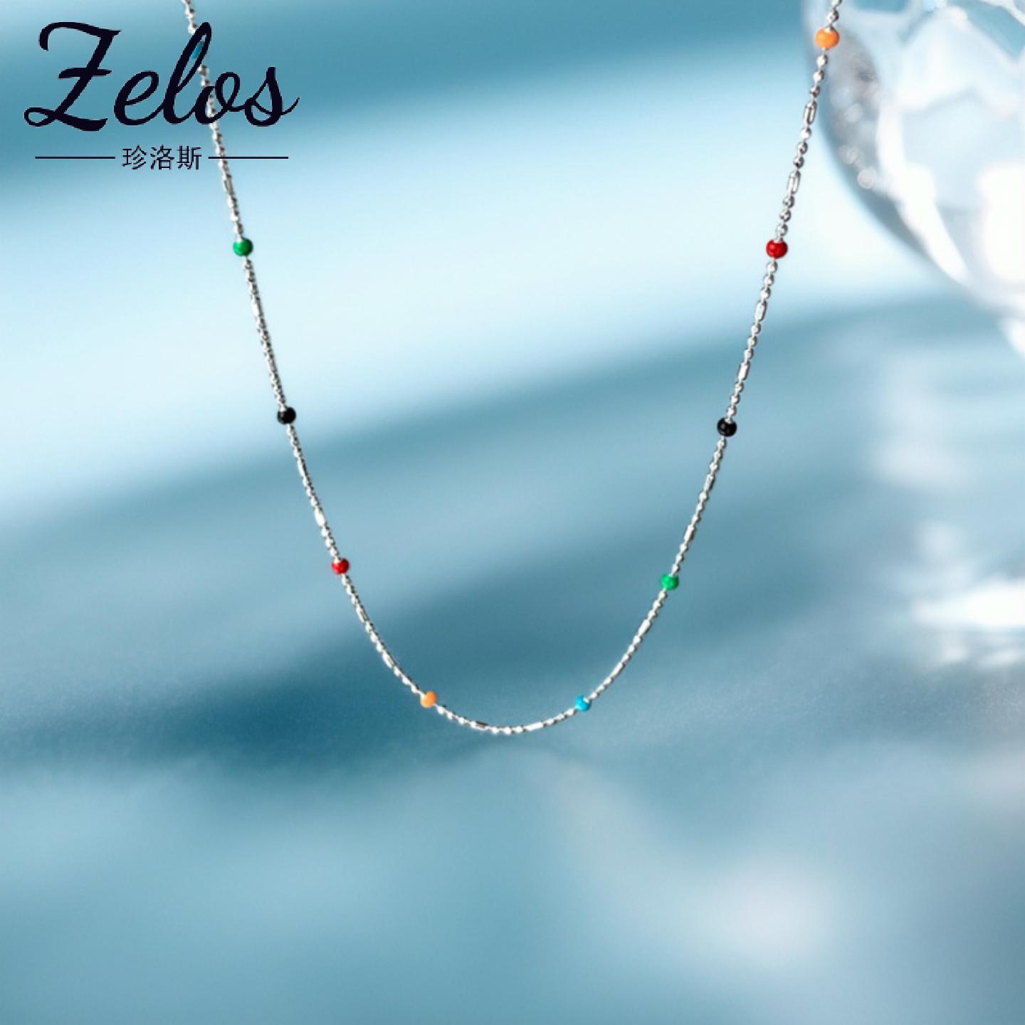 S925纯银彩虹珠锁骨链女