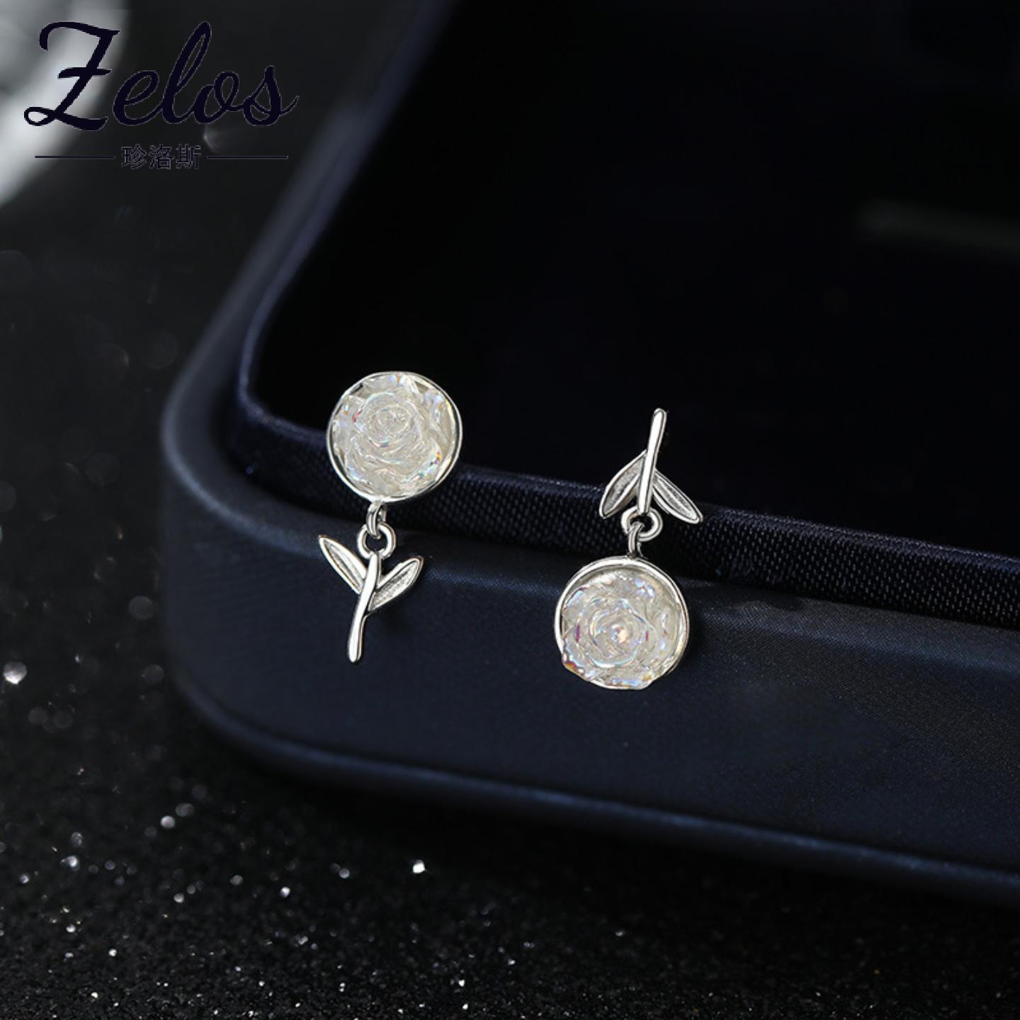 阿宝S999足银玫瑰花耳钉清新气质个性田园风森系夏季耳饰