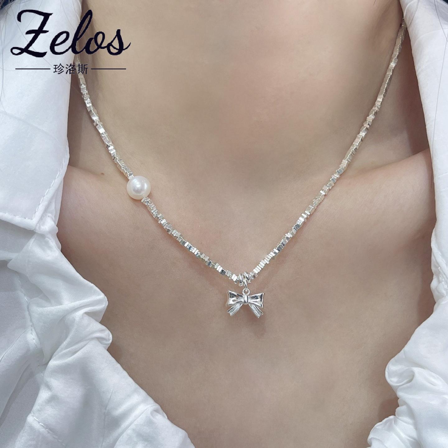 S925纯银蝴蝶结珍珠锁骨链